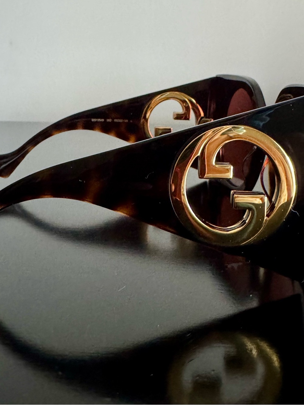 Authentic Gucci Tortoiseshell 55mm square Sunglasses with Gold GG Medallions